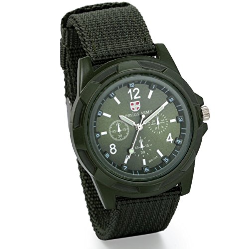 JewelryWe Herren Armbanduhr, Analog Quarz Piloten Outdoor-Sportuhr Armeegrün Textil Armband Uhr mit Armeegrün Digital Zifferblatt