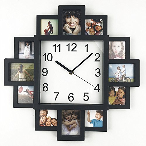 Timelike DIY Rahmenuhr, DIY Wanduhr Modernes Design DIY Fotorahmen Uhr Kunststoff Kunst Bilder Uhr Einzigartige Klok Home Decor - Machen Sie Ihre eigene Multi-Fotouhr (Schwarz)