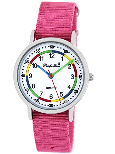 Pacific Time First Kinder-Armbanduhr Lernuhr Jungen Mädchen Regenbogenfarben Schnellwechsel Textilarmband analog Quarz rosa 865210 Pacific Time First Kinder-Armbanduhr Lernuhr Jungen Mädchen Regenbogenfarben Schnellwechsel Textilarmband analog Quarz rosa 865210