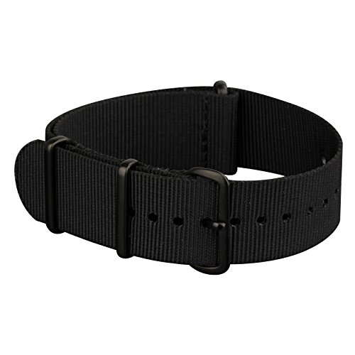 Infantry Durchsteck-Uhrenarmband 22mm Uhrband Schwarz Natoband Nato Nylon Strap Militär Uhrenband Ersatband Ersatz-Watch Armband mit Edelstahl Metall Schließe für Herren Damen