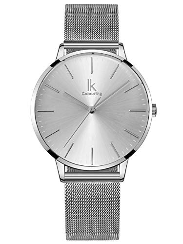 Alienwork Armbanduhr Damen Silber Metall Mesh Armband Edelstahl Ultra-flach dünn Alienwork Armbanduhr Damen Silber Metall Mesh Armband Edelstahl Ultra-flach dünn