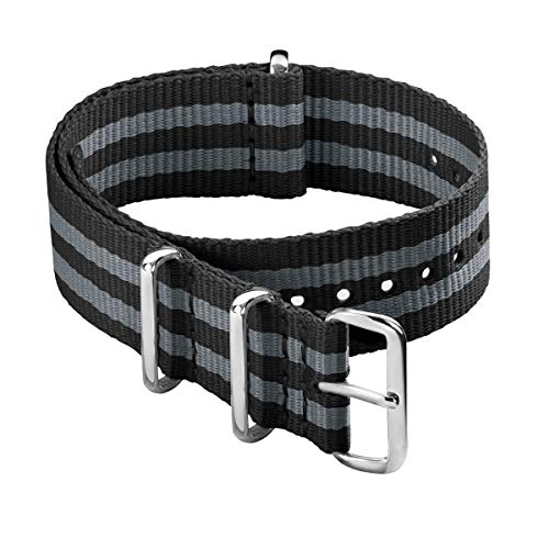 Archer Watch Straps - Klassische NATO-Nylon-Armbänder - Uhrenarmband (Schwarz/Grau, 22mm)