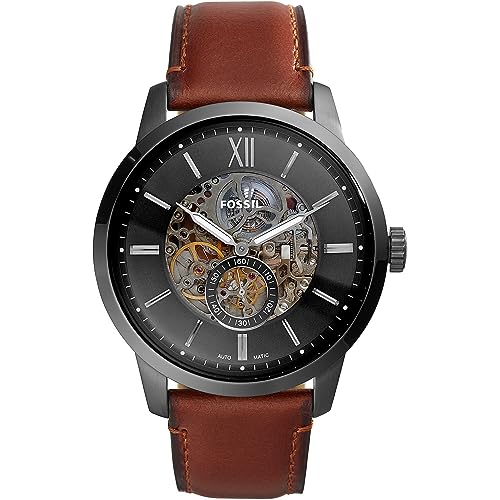 Fossil Townsman uhr für Herren, Automatikuhrwerk mit Edelstahl- oder Lederarmband, Dunkelgrau, 48MM