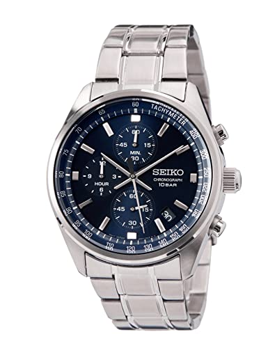 Seiko Herren-Uhr Quarz Edelstahl mit Edelstahlband SSB377P1, Blau