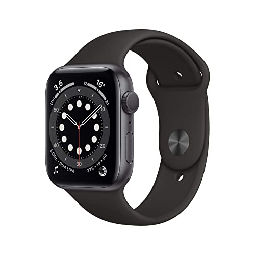 Apple Watch Series 6 (GPS, 44MM) Aluminiumgehäuse Space Grau mit Schwarz Sportarmband (Generalüberholt)