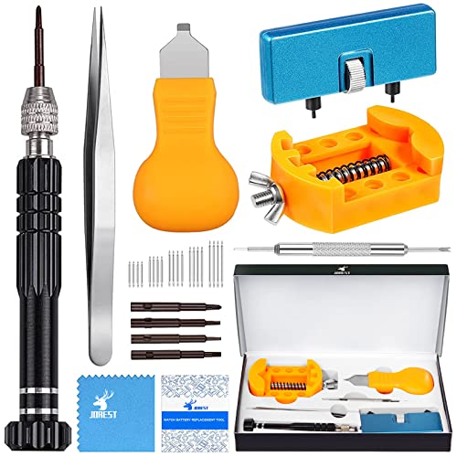 JOREST Uhr Batteriewechsel Werkzeug, Uhrenwerkzeug Gehäuseöffner, Uhrmacher Reparatur Schraubendreher, Uhrmacherwerkzeug Set, Uhrenöffner Gehäusebodenöffner, Uhren halterung, Uhrenarmband austauschen JOREST Uhr Batteriewechsel Werkzeug, Uhrenwerkzeug Gehäuseöffner, Uhrmacher Reparatur Schraubendreher, Uhrmacherwerkzeug Set, Uhrenöffner Gehäusebodenöffner, Uhren halterung, Uhrenarmband austauschen