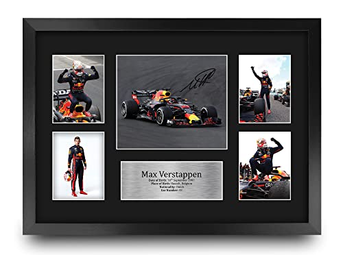 HWC Trading FR A3 Max Verstappen Gifts gedrucktes Autogramm Präsentationsdisplay für Formel-1-Renn-Fans, A3, gerahmt