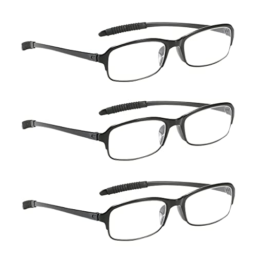 NRDIK PROFLEX Lightweight (3er-Pack) Flexibel Lesebrille - schlagfest, kratzfest, biegsam, rutschfest, Unisex (Herren + Damen) preiswerte (oval, schwarz, 1.5)