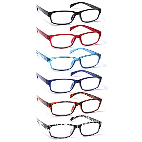 COJWIS Lesebrille 6 Pack herren und Damen Qualität Feder Scharnier Blaulichtfilter Leser Brille(6 Farbe Mischen-2, 2.00)