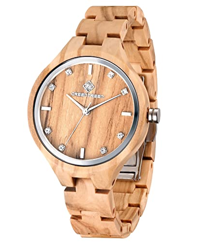 GREENTREEN Holzuhr Damen Analog für den Alltag: Holz Armbanduhr mit Quarzwerk und Japanische Batterie - Elegante Frau Uhr für Mama Ehefrau und Tochter