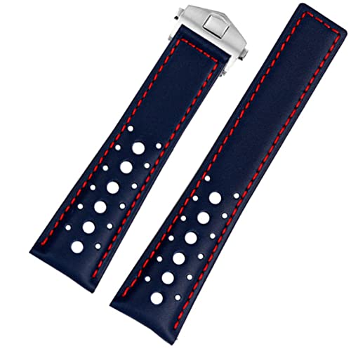 FOUUA Uhrenarmband 22mm for TAG Heuer Monaco Leder Echtleder-Uhrenarmband mit Blauen Schwarz Armband Uhrenarmband Ersetzen for TAG Heuer Monaco for TAG Heuer Carrera Aquarace Serie