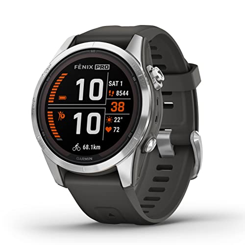 Garmin fēnix 7S Pro – GPS-Multisport-Smartwatch mit Solarladelinse, Farbdisplay und Touch-/Tastenbedienung, TOPO-Karten, über 60 vorinstallierte Sport-Apps, Garmin Music und Garmin Pay