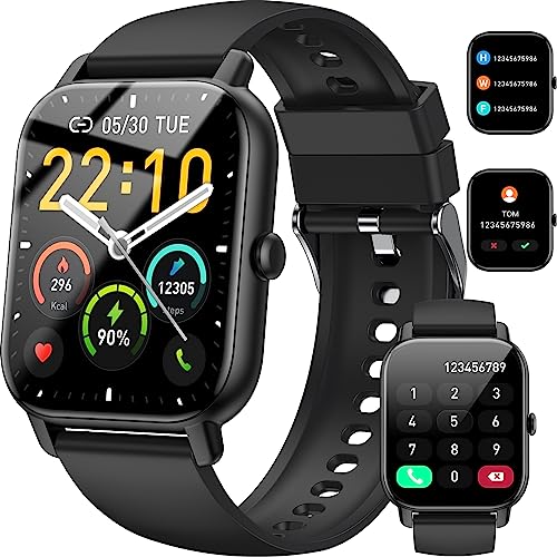 Smartwatch fÃ¼r Damen Herren, 1,85 Zoll Touchscreen Smart Watch mit Bluetooth Anrufe, IP68 Wasserdicht Fitnessuhr mit Herzfrequenzmonitor Schlafmonitor SchrittzÃ¤hler, Sportuhr fÃ¼r iOS Android, Schwarz