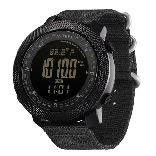 AVTREK Digitale Militär Uhr für Herren Sportuhr mit Kompass Temperatur Schrittzähler Sport Taktische Überlebensuhren mit Hintergrundbeleuchtung Alarm (schwarz)