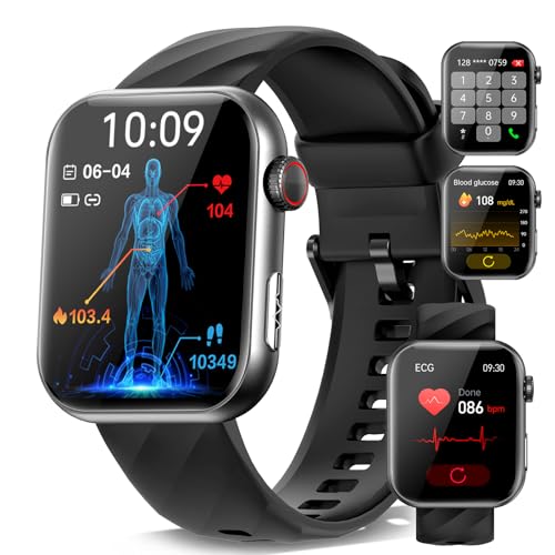 2024 Smartwatch EKG+HRV/Harnsäure/BMI/ΒΙυtｚυcker Herren Damen Gesundheitsuhr mit Telefonfunktion/SOS-Taste, 24H Herzfrequenz SPO2 Blutdruck Körpertemperatur Schlafmonitor Fitnessuhr für Android/iOS