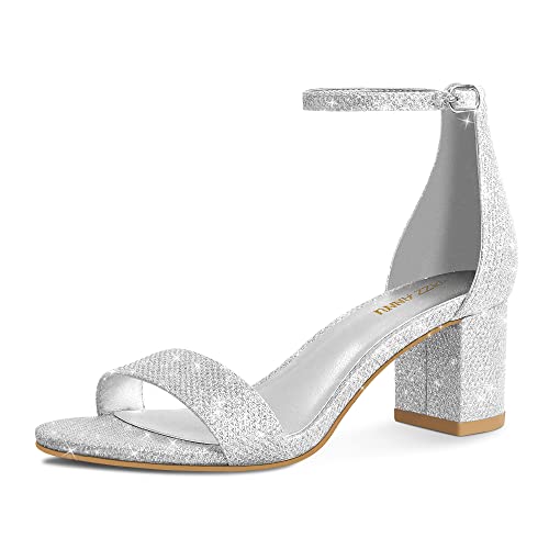 PIZZ ANNU Sandalen Damen mit Absatz Bequem Sandaletten Sommer Elegant Sommerschuhe Klassische Blockabsatz Schuhe Silber EU 39