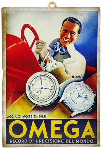 KUSTOM ART Bild Serie Werbung Retro Vintage Uhren Omega Laserdruck auf Holz MDF 25 x 18 cm
