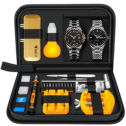 【Neu 2024】JOREST Uhrenwerkzeuge Set, Uhr Batteriewechsel, Uhrenarmband Kürzen Werkzeug, Uhren Reparatur, Uhrmacherwerkzeug mit Stiftausdruck, Uhrenoffner öffner, Schraubendreh, Federstegwerkzeug