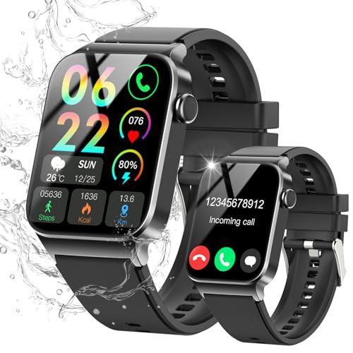 VKROBAG Smartwatch Damen Herren mit Telefonfunktion, 1.85" Zoll Touchscreen Fitnessuhr, 100+ Sportmodi, IP68 Wasserdicht Smart Watch mit Schrittzähler Pulsmesser Schlafmonitor für iOS Android