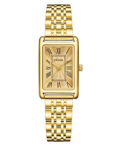 CIVO Gold Damenuhr Edelstahl Armbanduhr: Rechteckige Uhren Damen Analog Quarz - Klein Frauen Uhr Vintage Klassische