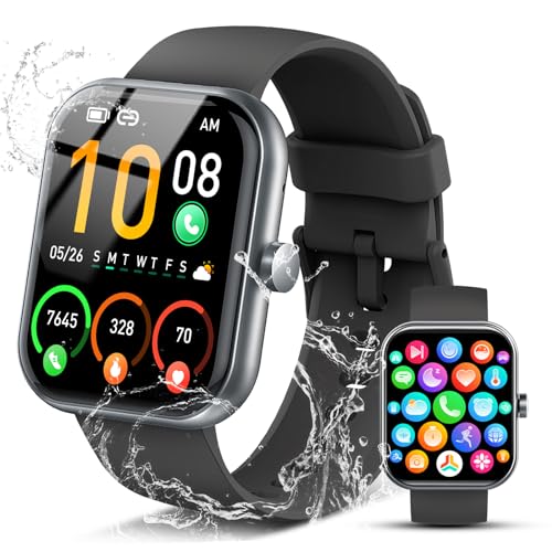 Coucur Smartwatch Herren Damen, 1.96" HD Smart Watch mit Telefonfunktion, 110+ Sportmodi Fitnessuhr mit Schrittzähler/Herzfrequenz/Schlafmonitor, IP68 Wasserdicht Sport Uhr kompatibel für Android iOS