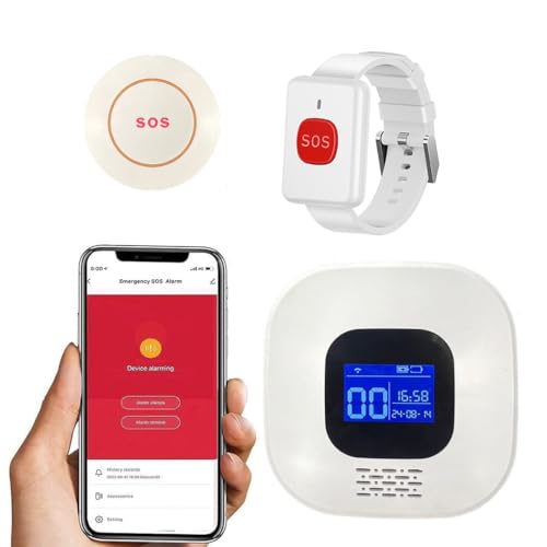 VOCA Smart WiFi Kabelloser SOS-Pager, Ruftaste, Rufuhr, Paniktaste, Notfall, Rufalarm für ältere Senioren, Patienten mit Behinderung, 1 Empfänger & 1 Ruftaste & 1 wasserdichte Rufuhr